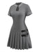 Gray 1970s Knitted Leather Buckle Pleated Dress - vintage dress, retro fashion