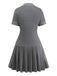 Gray 1970s Knitted Leather Buckle Pleated Dress - vintage dress, retro fashion