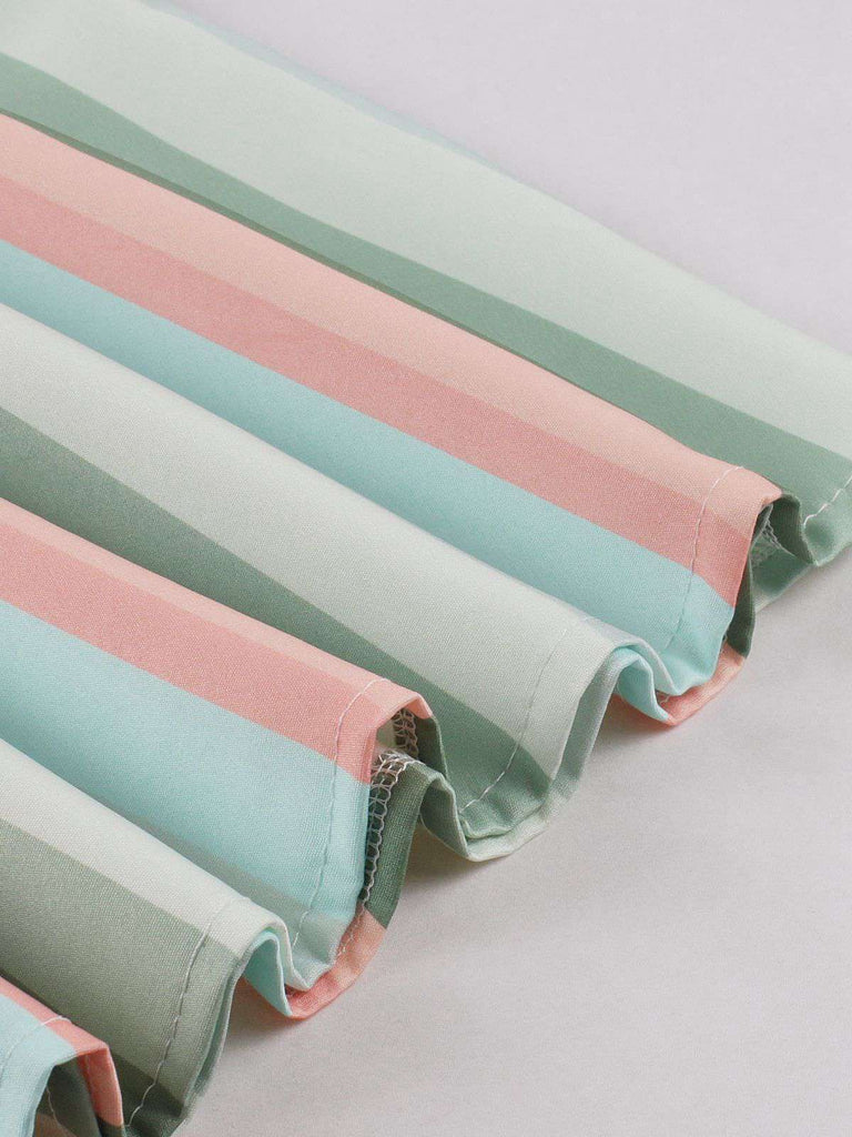 Gray Green 1950s Bow Colorful Stripe Skirt - vintage skirt, retro style