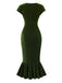 Green 1930s Button V-Neck Velvet Fishtail Dress: where 1930s romance meets her modern spirit