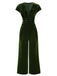 She finds her 1930s story in this Green 1930s Buttoned V-Neck Velvet Jumpsuit
