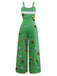 Green 1930s Christmas Tree Pom-Pom Bow Jumpsuit - vintage jumpsuit, retro fashion