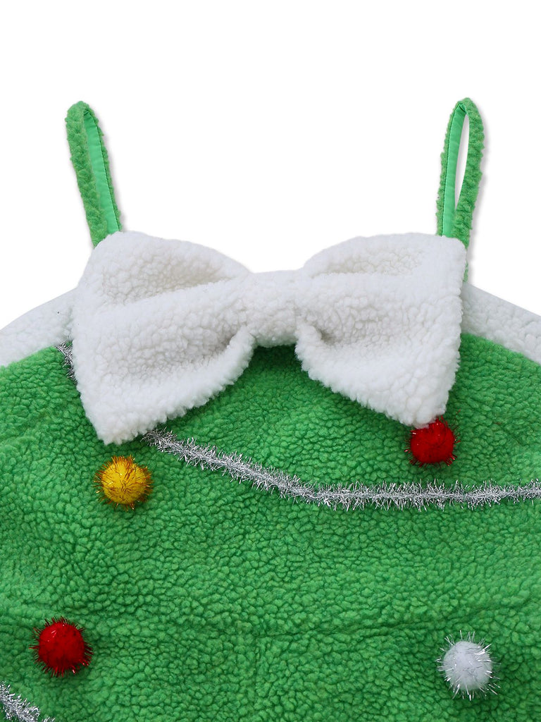 Green 1930s Christmas Tree Pom-Pom Bow Jumpsuit - vintage jumpsuit, retro fashion