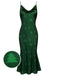 Green 1930s Christmas Tree Suspender Fishtail Dress: timeless style reimagined