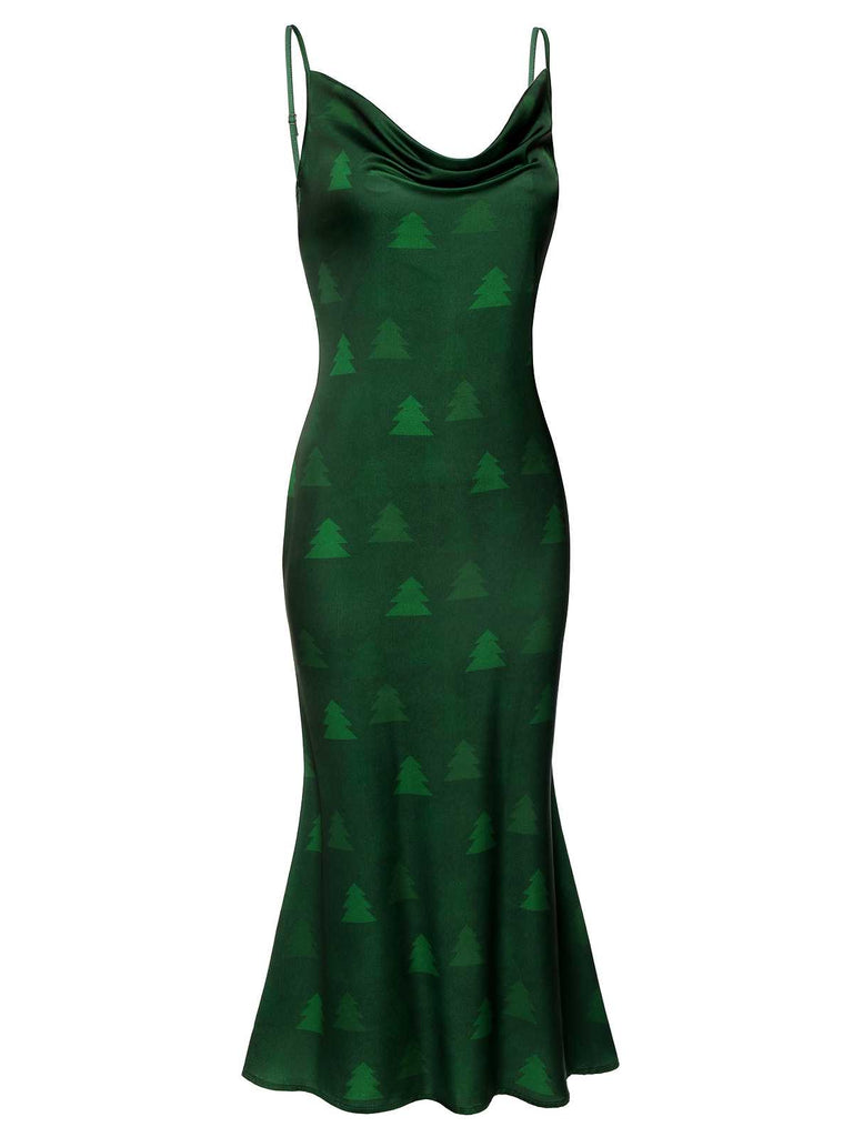 Green 1930s Christmas Tree Suspender Fishtail Dress: timeless style reimagined