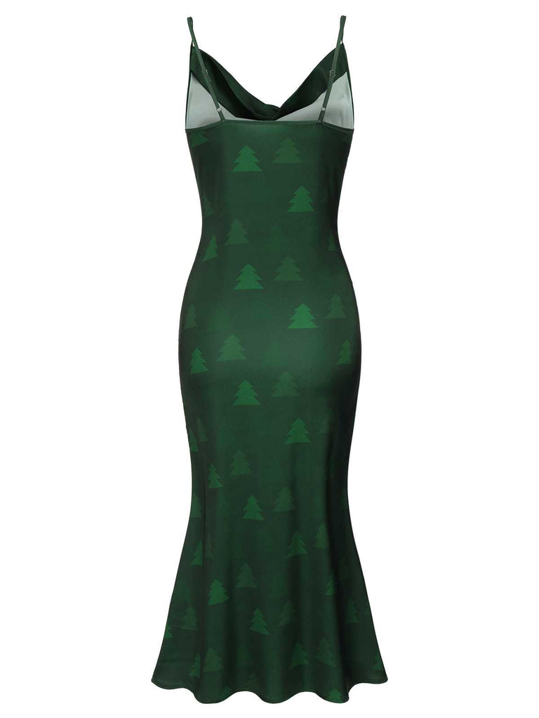 Green 1930s Christmas Tree Suspender Fishtail Dress — vintage elegance for the modern woman