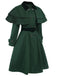 Green 1930s Double-Breasted Belted Coat With Cape - vintage fashion, retro style