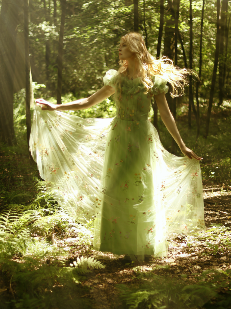 Green 1930s Floral Embroidered Mesh Strapless Dress, vintage dress, retro fashion - vintage inspired fashion