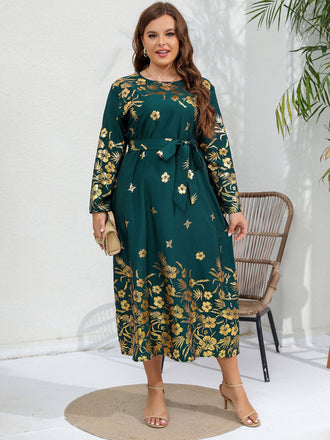 Green 1930s Floral Long Sleeve Belted Dress: timeless style reimagined