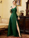 Green 1930s Illusion Sleeve Satin Slit Dress - vintage dress, retro fashion