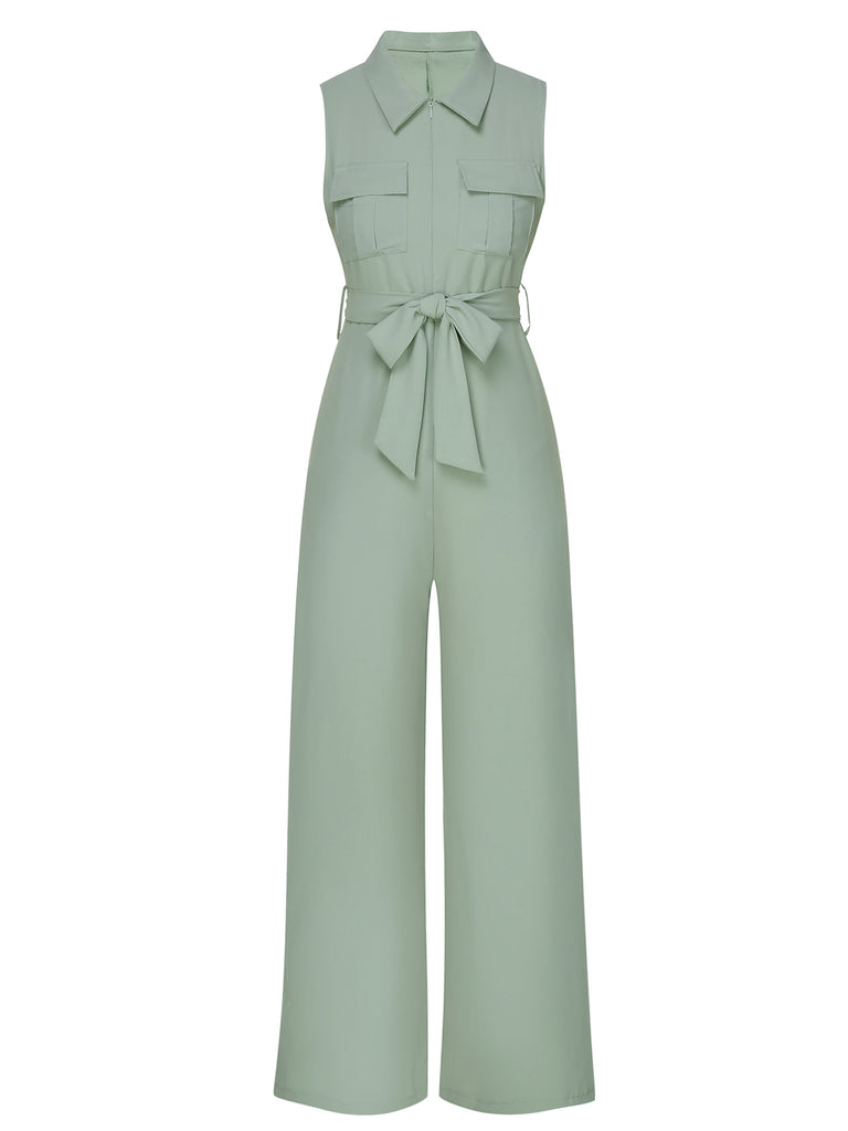 Green 1930s Shirt Collar Belted Jumpsuit, vintage romper, retro jumpsuit - perfect for women who love vintage and retro fashion