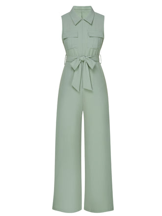 Green 1930s Shirt Collar Belted Jumpsuit, vintage romper, retro jumpsuit - perfect for women who love vintage and retro fashion
