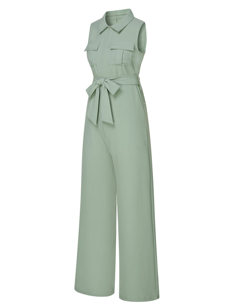 Green 1930s Shirt Collar Belted Jumpsuit, vintage romper, retro jumpsuit - perfect for women who love vintage and retro fashion