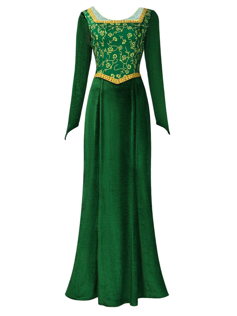 Green 1930s Shrek Medieval Style Embroidered Dress - vintage dress, retro fashion, elegant red