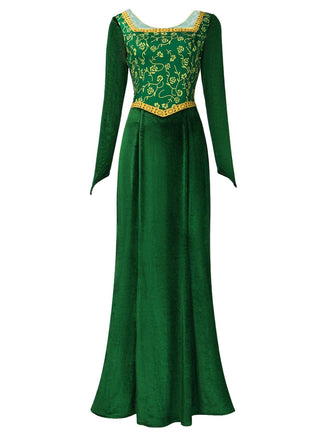 Green 1930s Shrek Medieval Style Embroidered Dress - vintage dress, retro fashion, elegant red