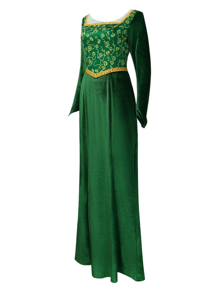 Green 1930s Shrek Medieval Style Embroidered Dress - vintage dress, retro fashion, elegant red