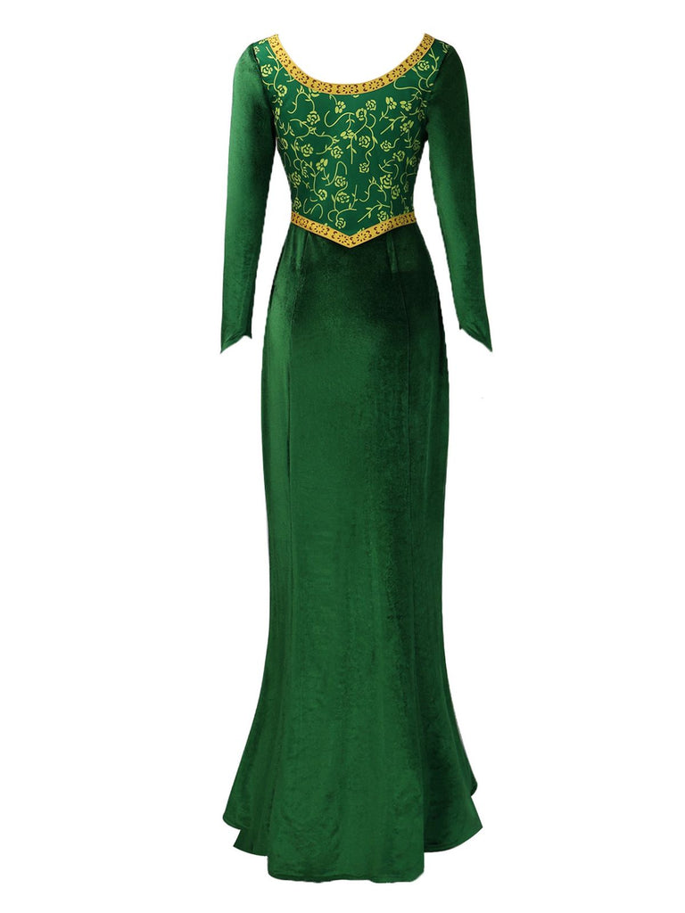 Green 1930s Shrek Medieval Style Embroidered Dress - vintage dress, retro fashion, elegant red