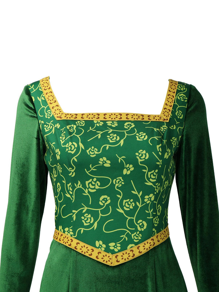 Green 1930s Shrek Medieval Style Embroidered Dress - vintage dress, retro fashion, elegant red