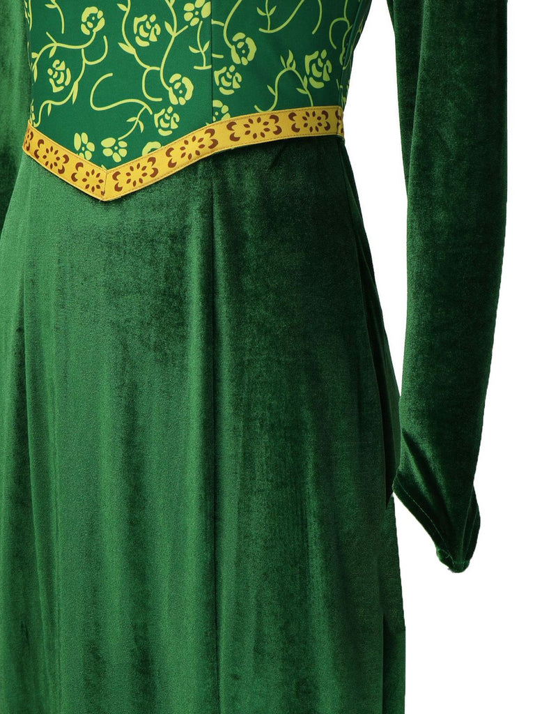 Green 1930s Shrek Medieval Style Embroidered Dress - vintage dress, retro fashion, elegant red