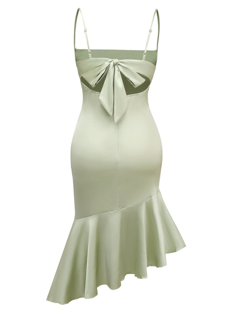 Green 1930s Solid Cowl Neck Ruffled Mermaid Dress - vintage dress, retro fashion