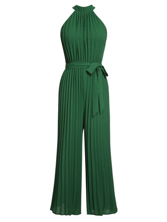 Green 1930s Solid Pleated Halter Jumpsuit: timeless style reimagined