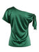 Green 1930s Solid Satin One-Shoulder Tie Knot Top: beautiful vintage blouse, retro top, classic style with timeless appeal