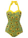 Green 1930s Sunflowers Halter Swimsuit, vintage swimsuit, pin-up swimwear - perfect for women who love vintage and retro fashion
