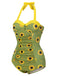 Green 1930s Sunflowers Halter Swimsuit, vintage swimsuit, pin-up swimwear - perfect for women who love vintage and retro fashion
