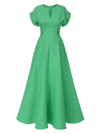 Green 1930s Temperament V-Neck Solid Dress, vintage dress, retro fashion - perfect for women who love vintage and retro fashion