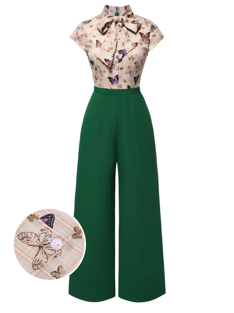 Green 1930s Tie Neck Plaids Butterflies Jumpsuit: timeless 1930s elegance she makes her own