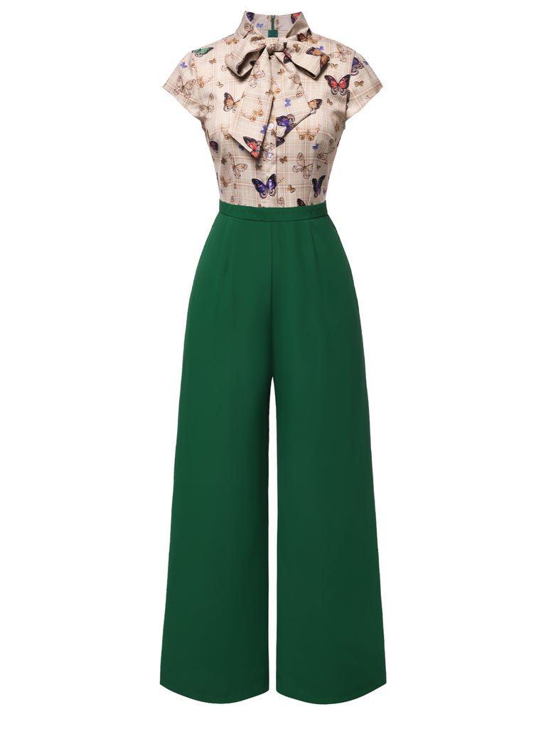 This Green 1930s Tie Neck Plaids Butterflies Jumpsuit whispers 1930s secrets to those who notice