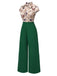 Green 1930s Tie Neck Plaids Butterflies Jumpsuit — 1930s style that transcends decades