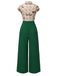 Green 1930s Tie Neck Plaids Butterflies Jumpsuit — 1930s vintage charm for her modern wardrobe