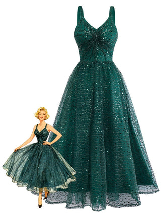 Green 1930s Twisted Sequin Mesh Dress - vintage dress, retro fashion