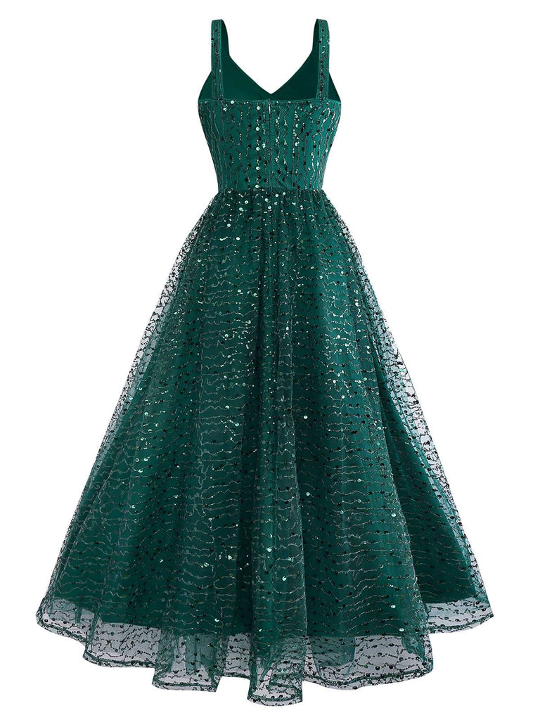 Green 1930s Twisted Sequin Mesh Dress - vintage dress, retro fashion