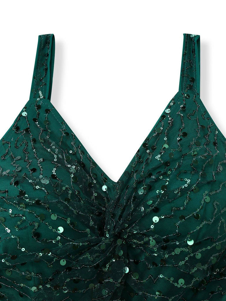 Green 1930s Twisted Sequin Mesh Dress - vintage dress, retro fashion