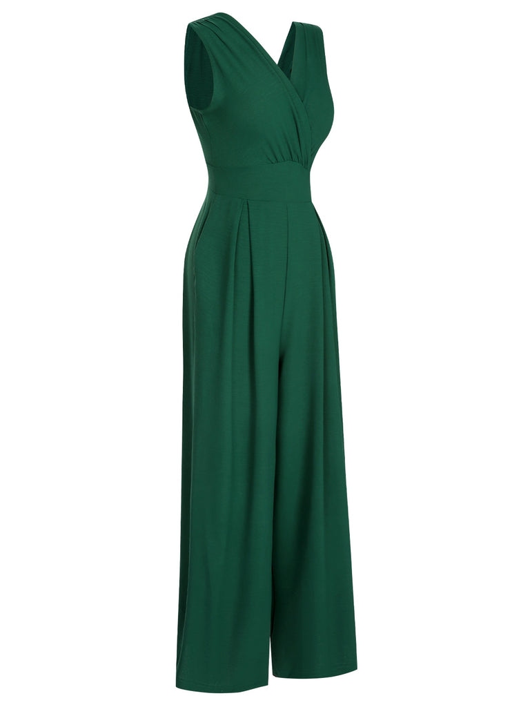 Green 1930s V-Neck Sleeveless Jumpsuit, vintage romper, retro jumpsuit - perfect for women who love vintage and retro fashion