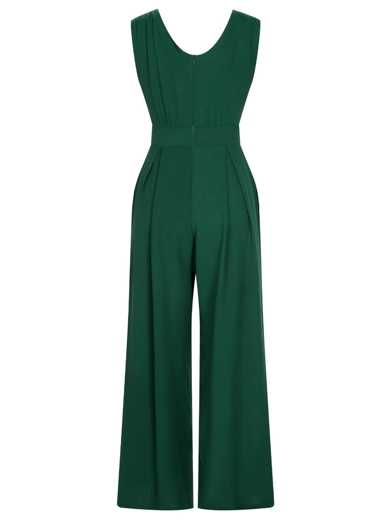 Green 1930s V-Neck Sleeveless Jumpsuit, vintage romper, retro jumpsuit - perfect for women who love vintage and retro fashion
