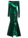Green 1930s Velvet Off-Shoulder Ruffle-Trim Mermaid Dress, vintage dress, retro fashion - perfect for women who love vintage and retro fashion