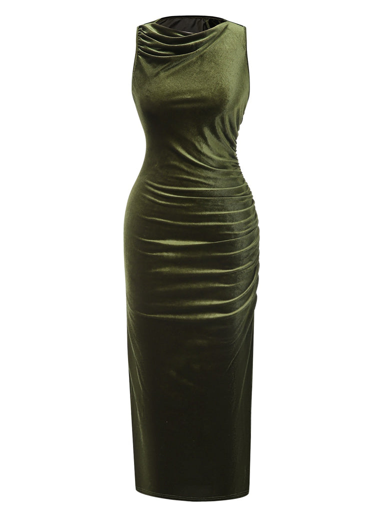 Green 1930s Velvet Pleated Bodycon Dress, vintage dress, retro fashion - perfect for women who love vintage and retro fashion