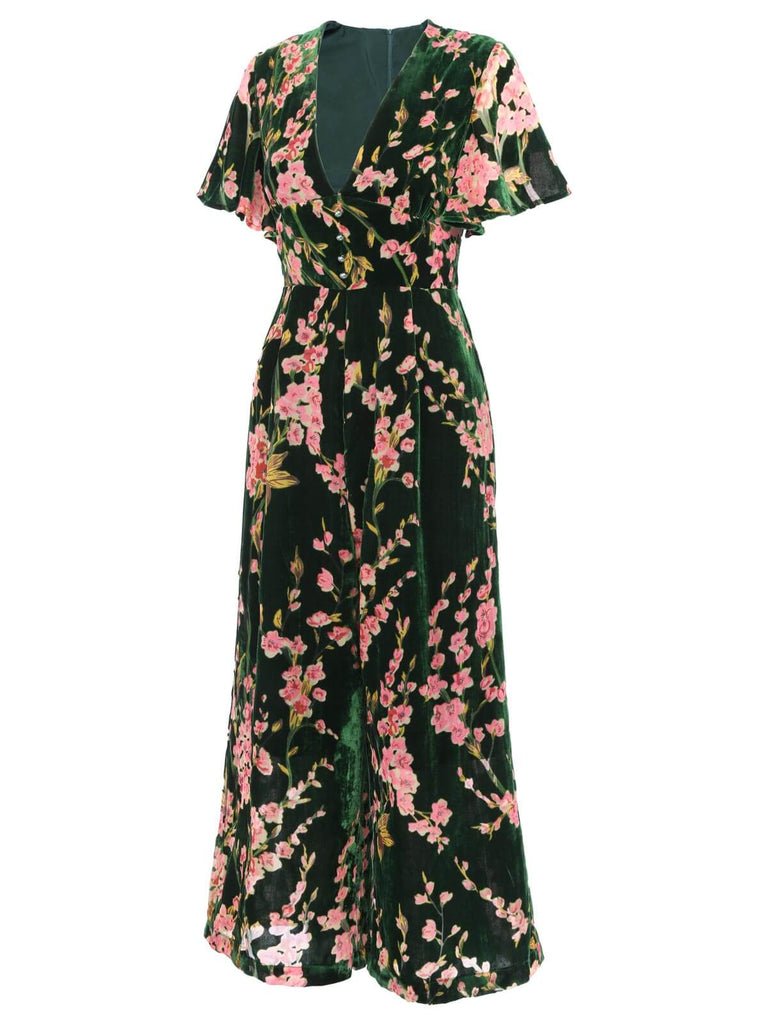 She finds her 1930s story in this Green 1930s Velvet Vintage Jumpsuit