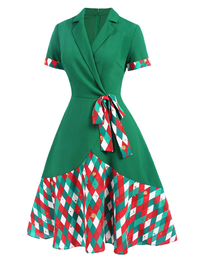 This Green 1940s Colorful Plaid Notched Collar Dress wraps her in 1940s elegance, one twirl at a time