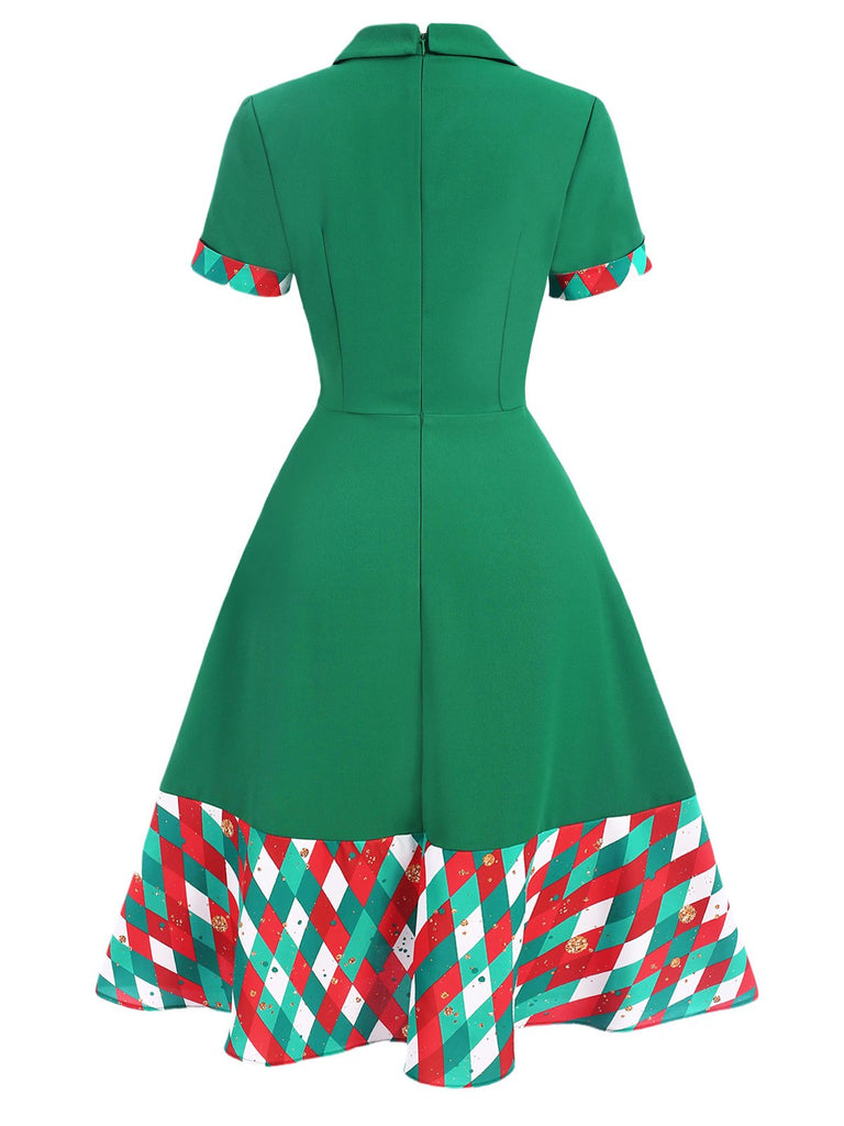 Green 1940s Colorful Plaid Notched Collar Dress — the kind of 1940s dress that makes strangers smile