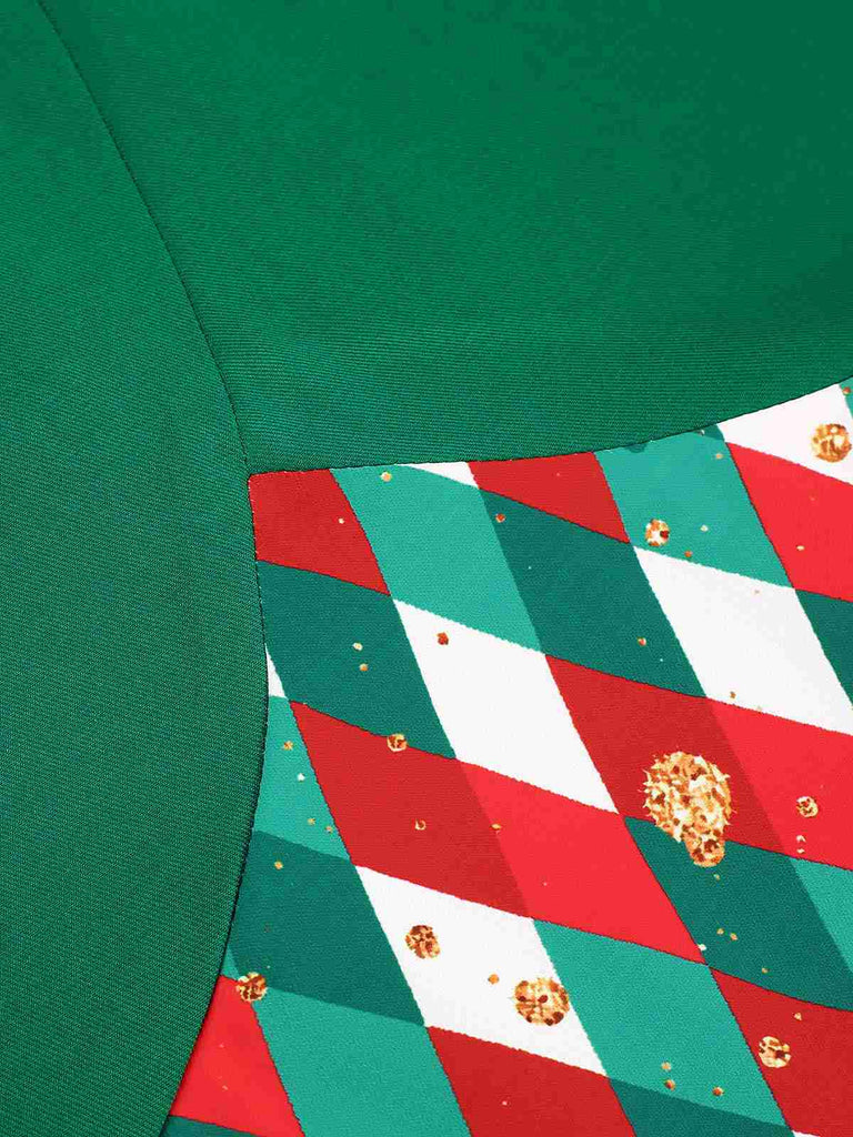 Green 1940s Colorful Plaid Notched Collar Dress: where 1940s romance meets her modern spirit