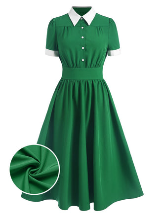 Green 1940s Contrast Shirt Collar Dress, vintage dress, retro fashion - perfect for women who love vintage and retro fashion