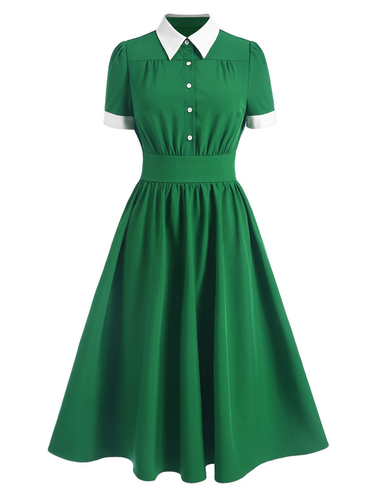 Green 1940s Contrast Shirt Collar Dress, vintage dress, retro fashion - perfect for women who love vintage and retro fashion