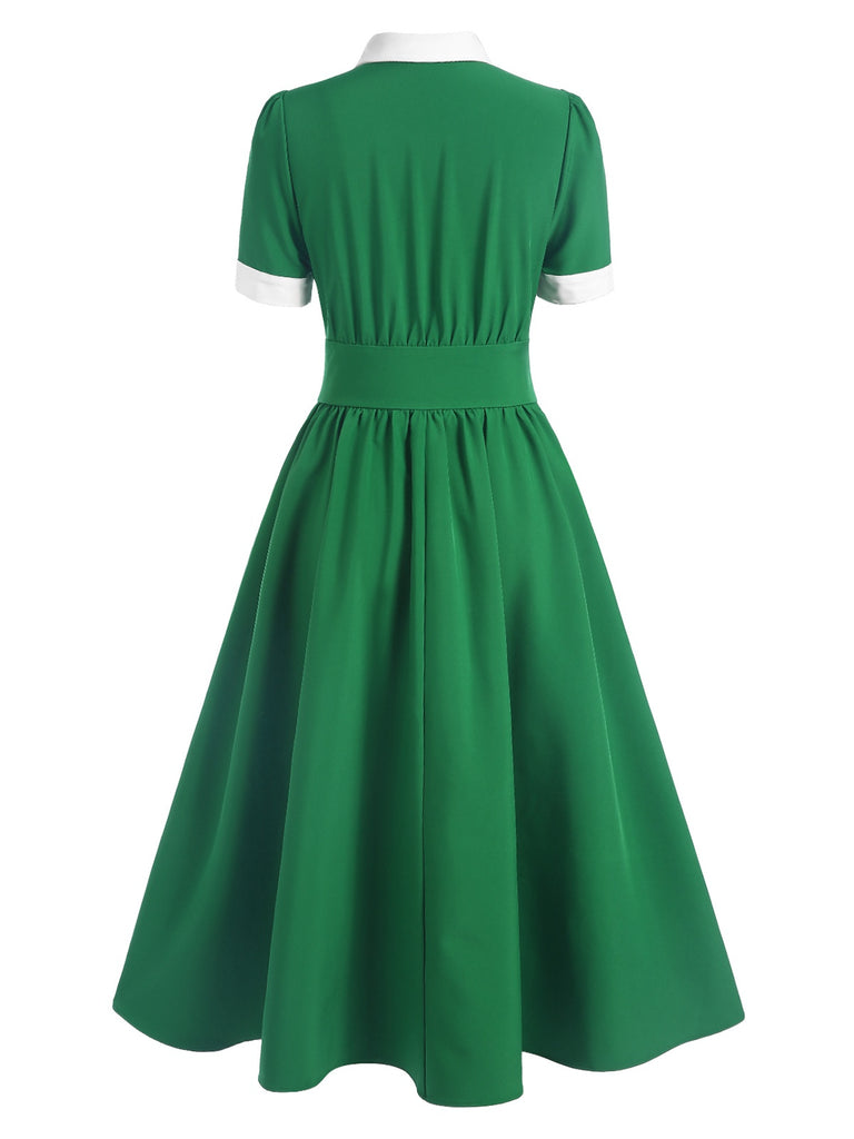 Green 1940s Contrast Shirt Collar Dress, vintage dress, retro fashion - perfect for women who love vintage and retro fashion