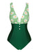 Green 1940s Daisy Patchwork One-Piece Swimsuit, vintage swimsuit, pin-up swimwear - perfect for women who love vintage and retro fashion