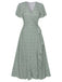 She slips into this Green 1940s Ditsy Floral Flounce Sleeve Dress and suddenly it's a 1940s daydream