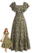 Green 1940s Floral Square Neck Swing Dress